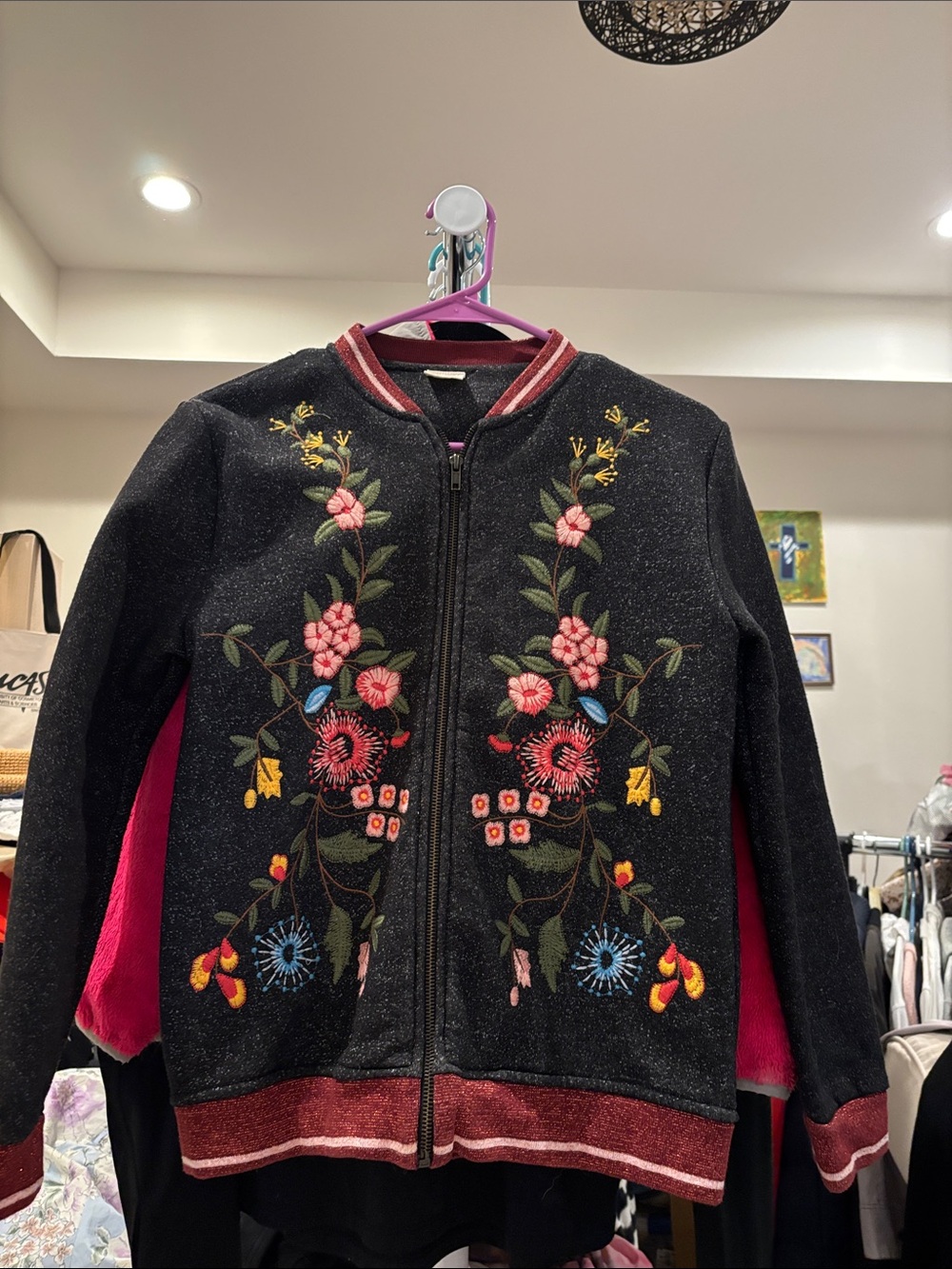 Zara Girls Maroon-Trim Dark Heather Jacket